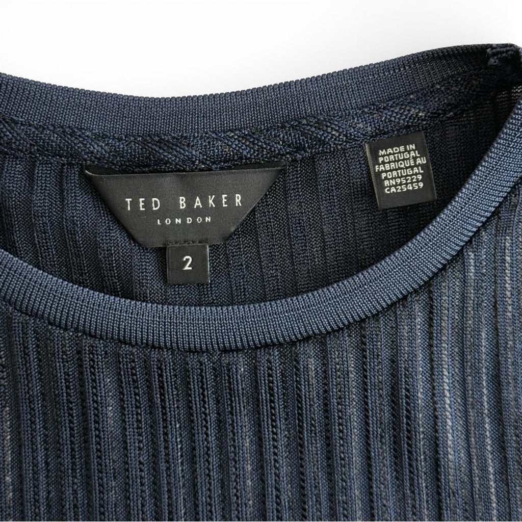 Ted Baker Women Katrino Metallic Rib Knit Tee Navy Short Sleeve Top Size 2 Small - view 11