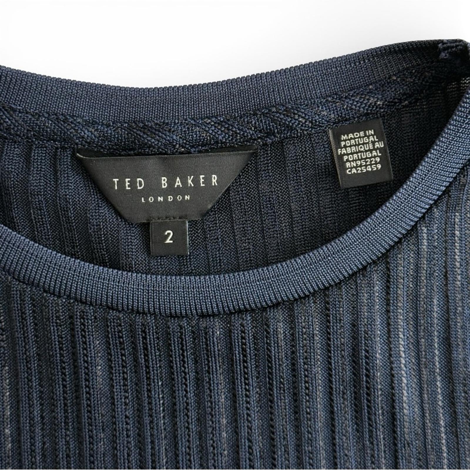 Ted Baker Women Katrino Metallic Rib Knit Tee Navy Short Sleeve Top Size 2 Small - view 11