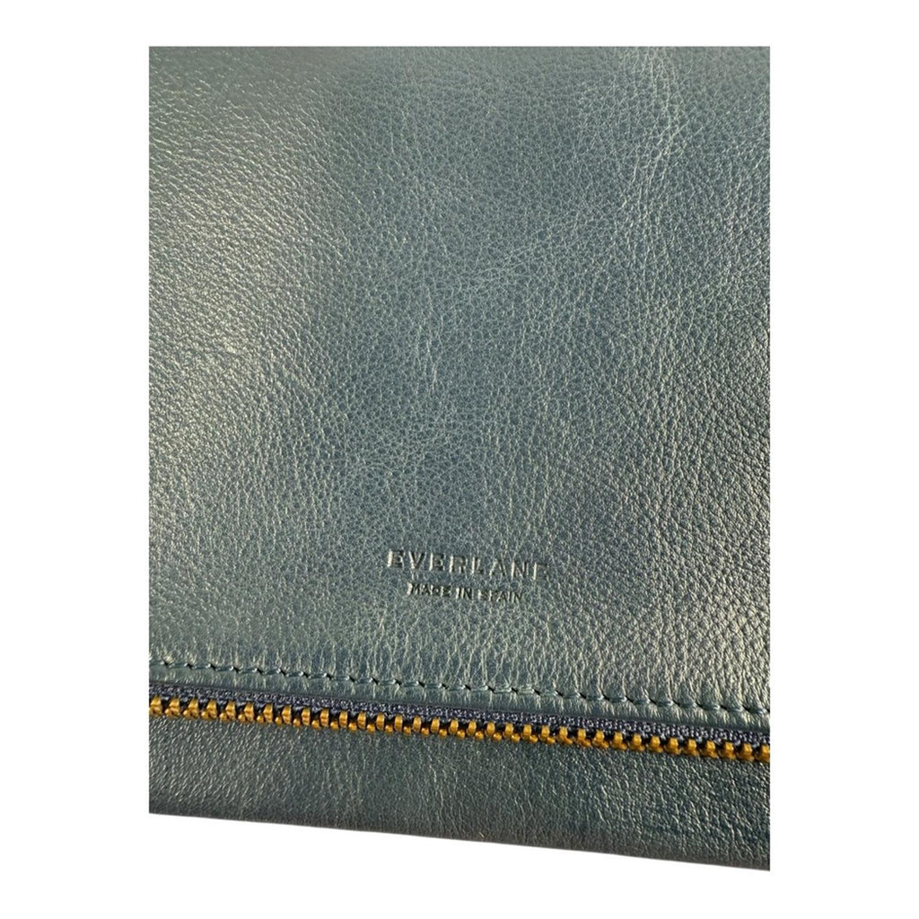 Everlane Foldover Leather Clutch Navy Made Spain Zip Top Minimalist Classic Bag - view 4