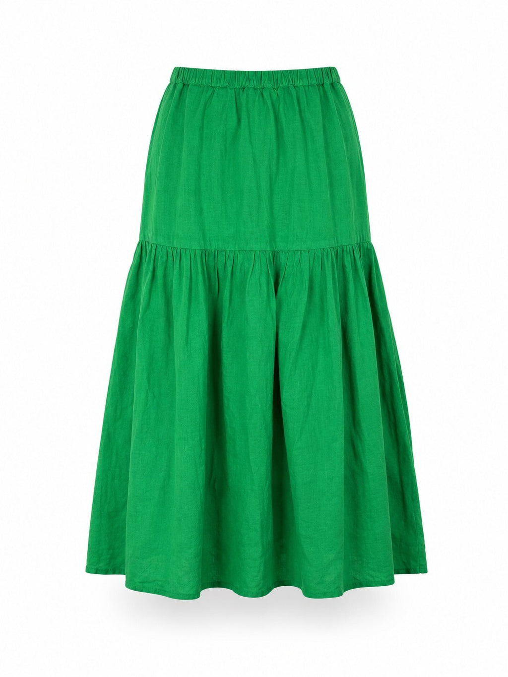 Left On Friday Beach Linen Green Tiered Midi Skirt Elastic Waist S