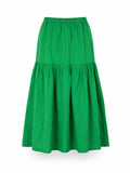 Left On Friday Beach Linen Green Tiered Midi Skirt Elastic Waist S