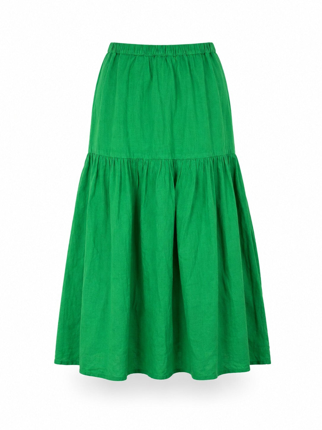 Left On Friday Beach Linen Green Tiered Midi Skirt Elastic Waist S