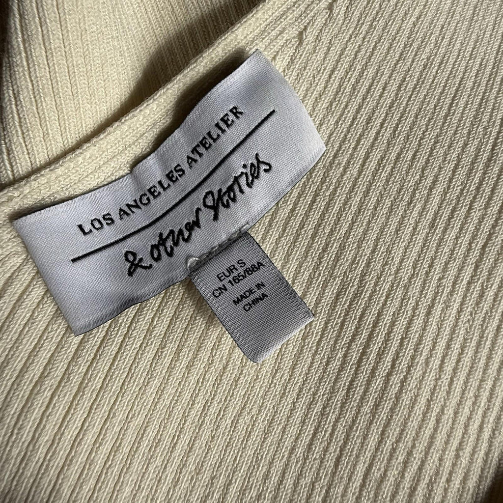 & Other Stories Atelier Women’s Ribbed Knit Ivory V-Neck Tank Top Small Shirt - view 6