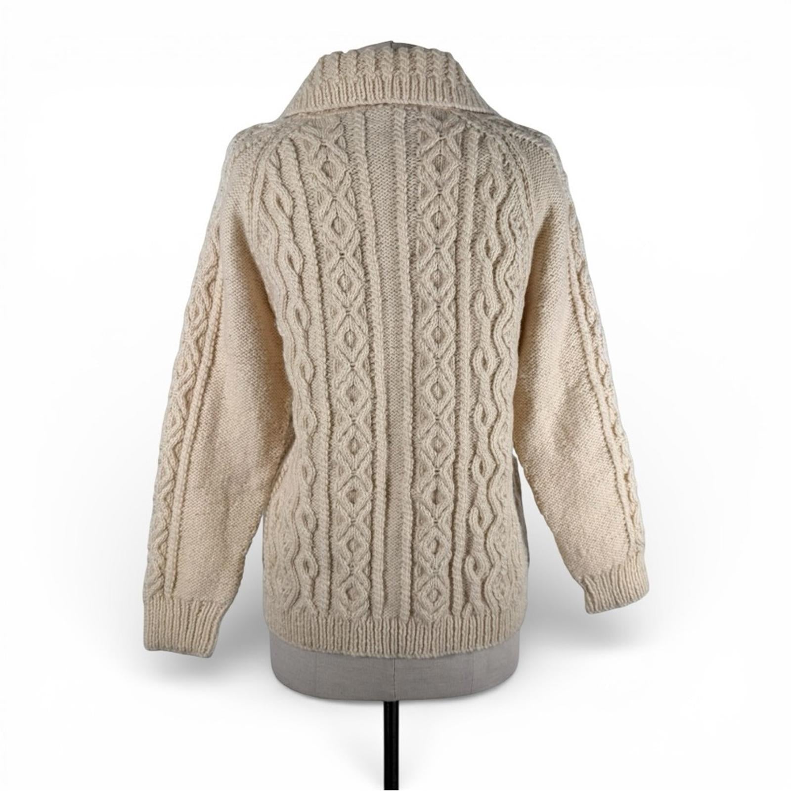 Women’s XS Small Handmade Knit Wool Cardigan Chunky Fisherman Sweater Cream - view 4