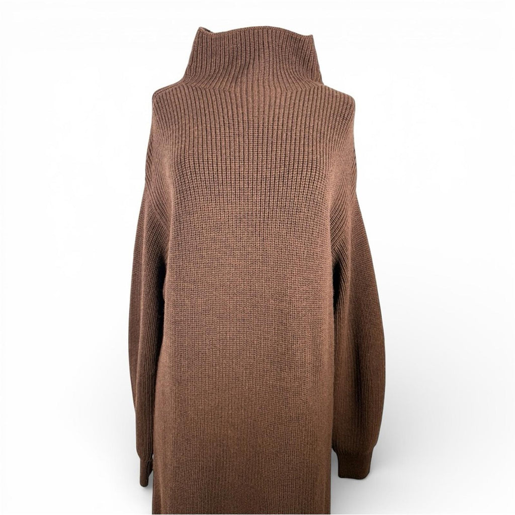 Kit and Ace Merino Wool Grace Sweater Dress Brown Mock Neck Ribbed NWT Small - view 7