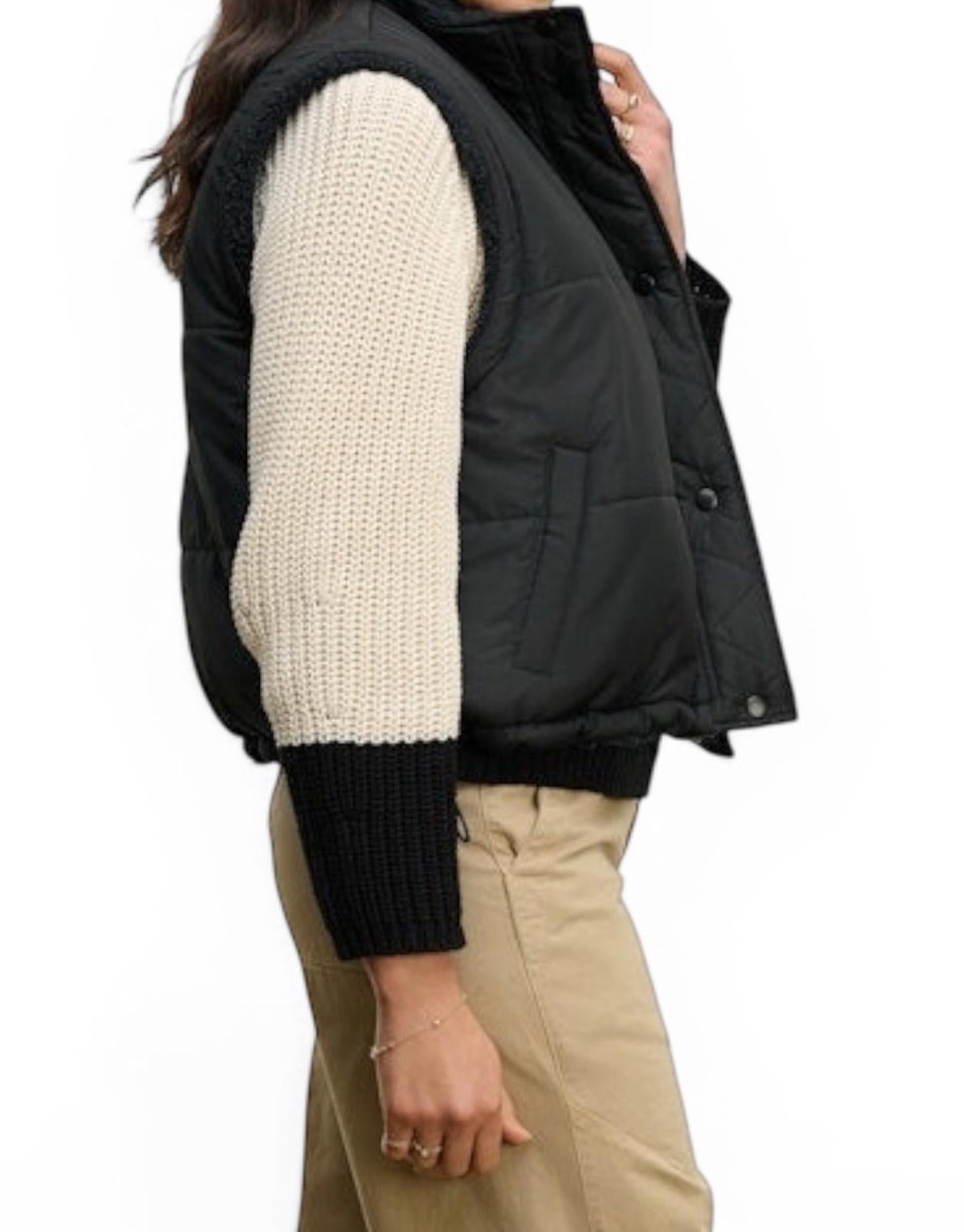 Velvet Graham Spencer Reversible Sherpa Vest Black Puffer Womens Small Cozy Zip - view 2
