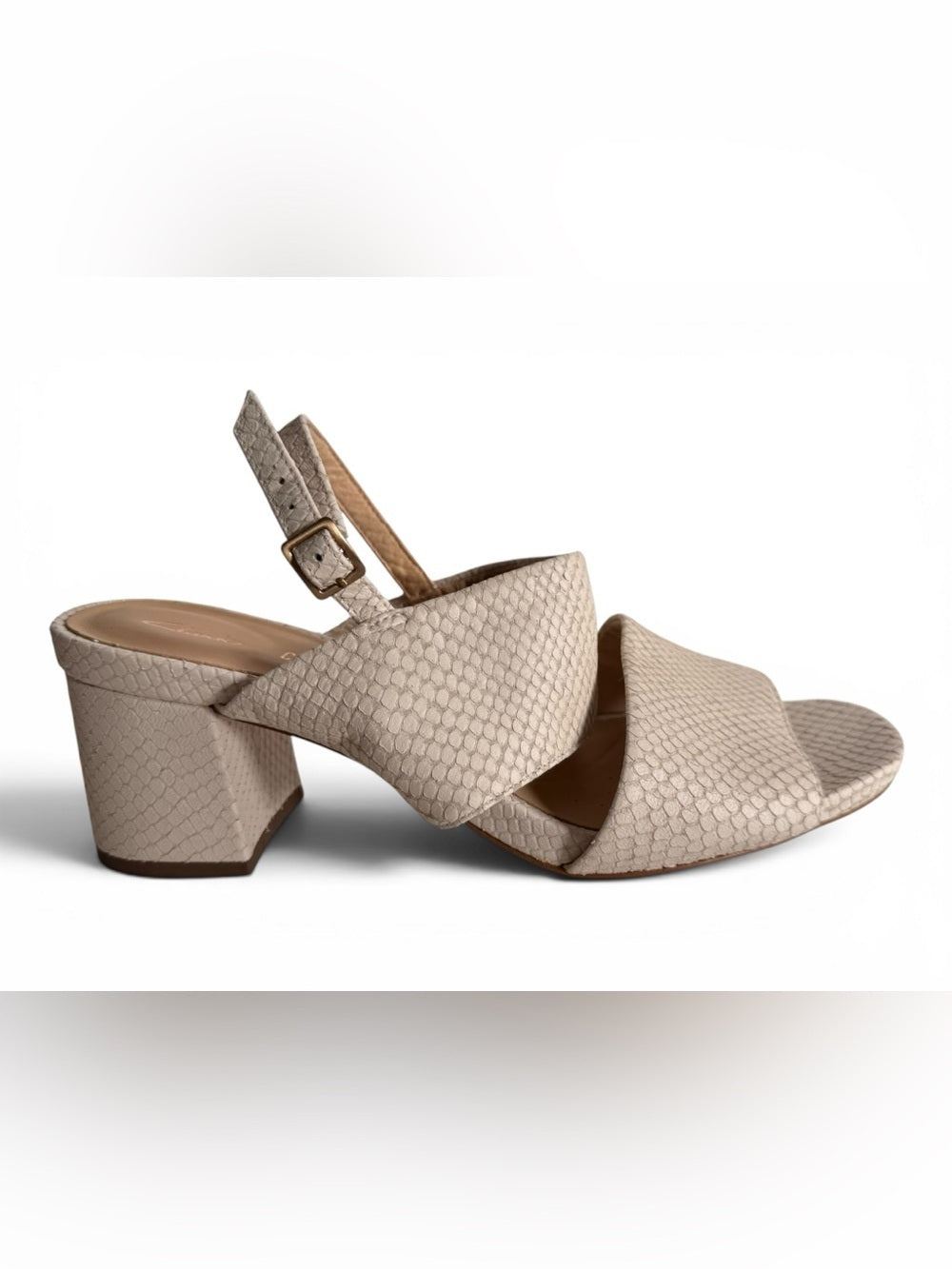 Clarks Sheer55 Sling White Snake Leather Block Heel Sandals US 9.5 NEW - view 4