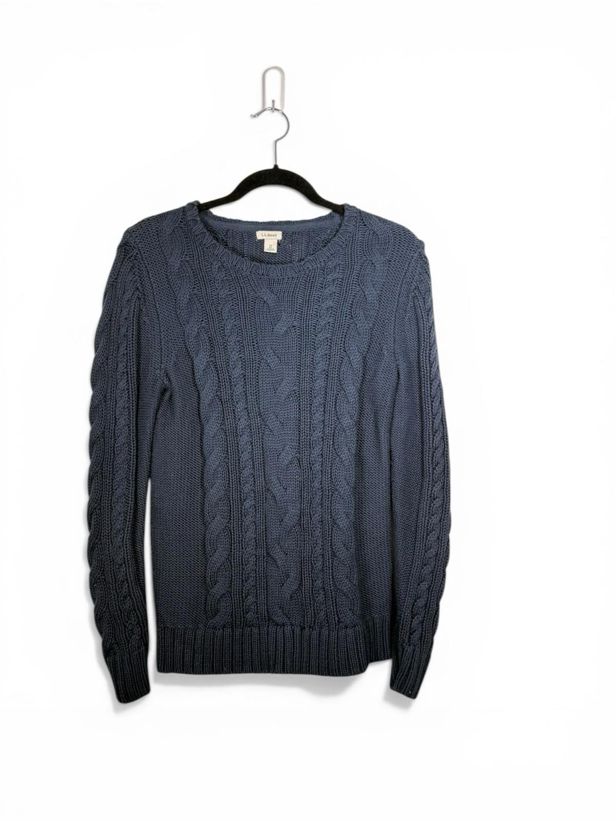 LL Bean Women Medium Cable Knit Crewneck Sweater 100% Cotton Slate Blue Pullover - view 7