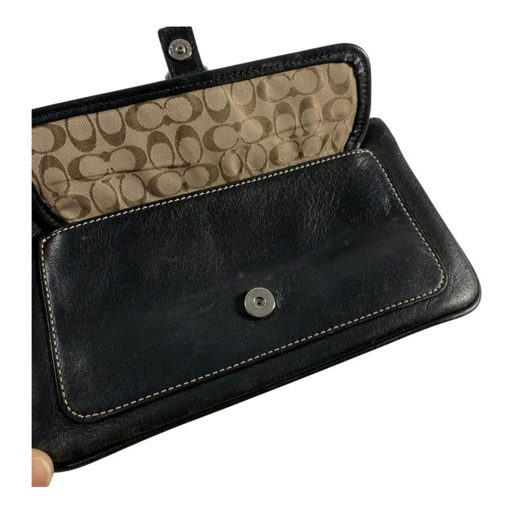 Coach Black Leather Buckle Wristlet Pouch Classic Contrast Stitch Small Bag - view 4
