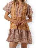 Maje Rissolette Floral Cotton Voile Babydoll Dress Orange FR 38 US 6 Women Small
