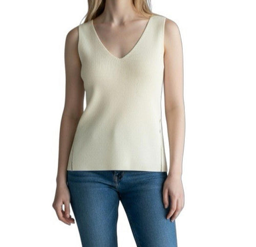 & Other Stories Atelier Women’s Ribbed Knit Ivory V-Neck Tank Top Small Shirt