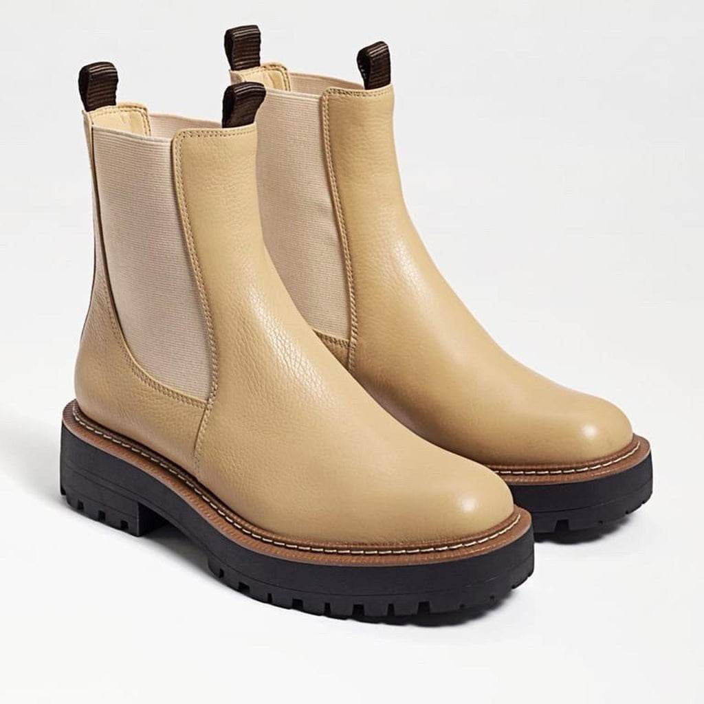 Sam Edelman Laguna Chelsea Boots Women US 7 Beige Sesame Leather Lug Sole Ankle
