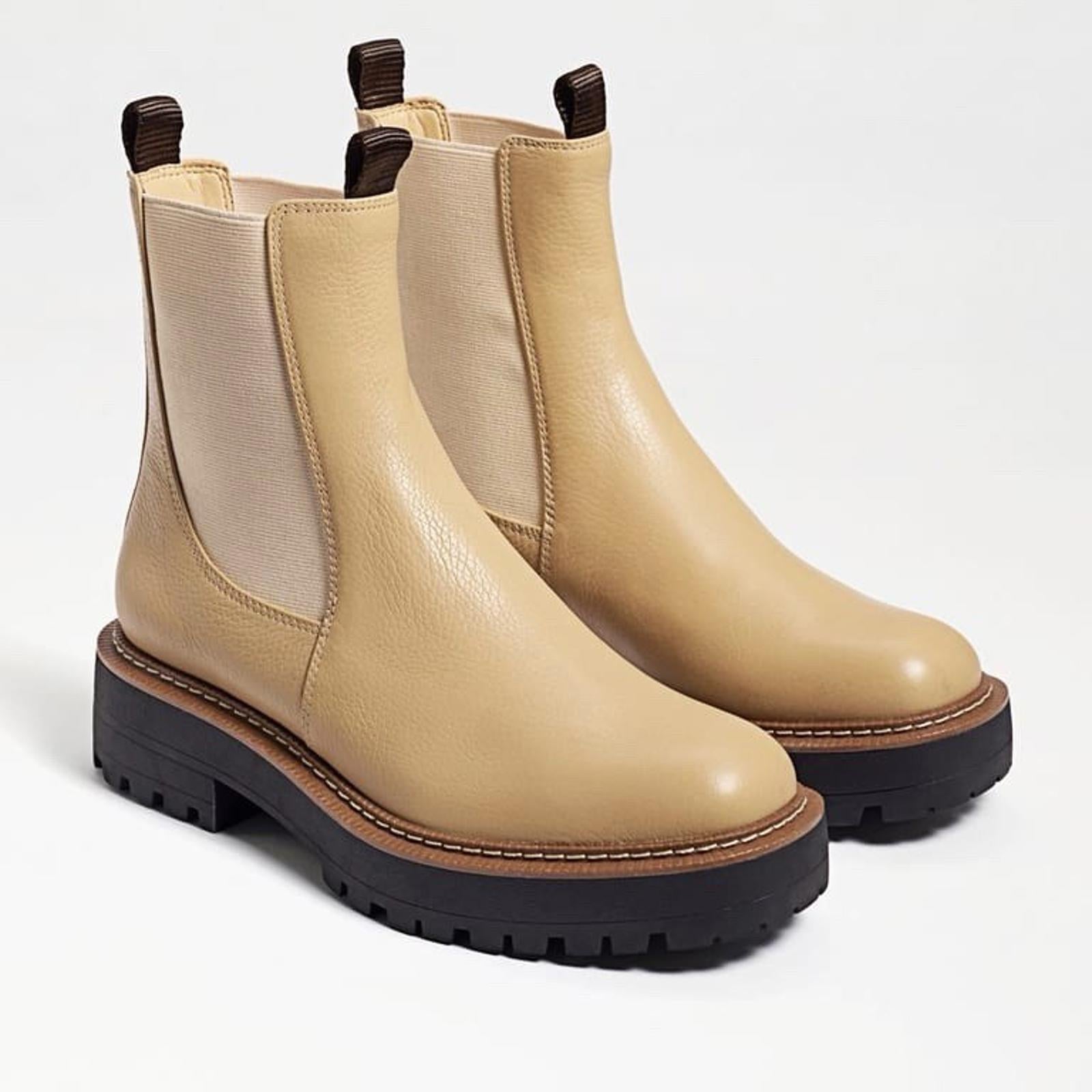 Sam Edelman Laguna Chelsea Boots Women US 7 Beige Sesame Leather Lug Sole Ankle