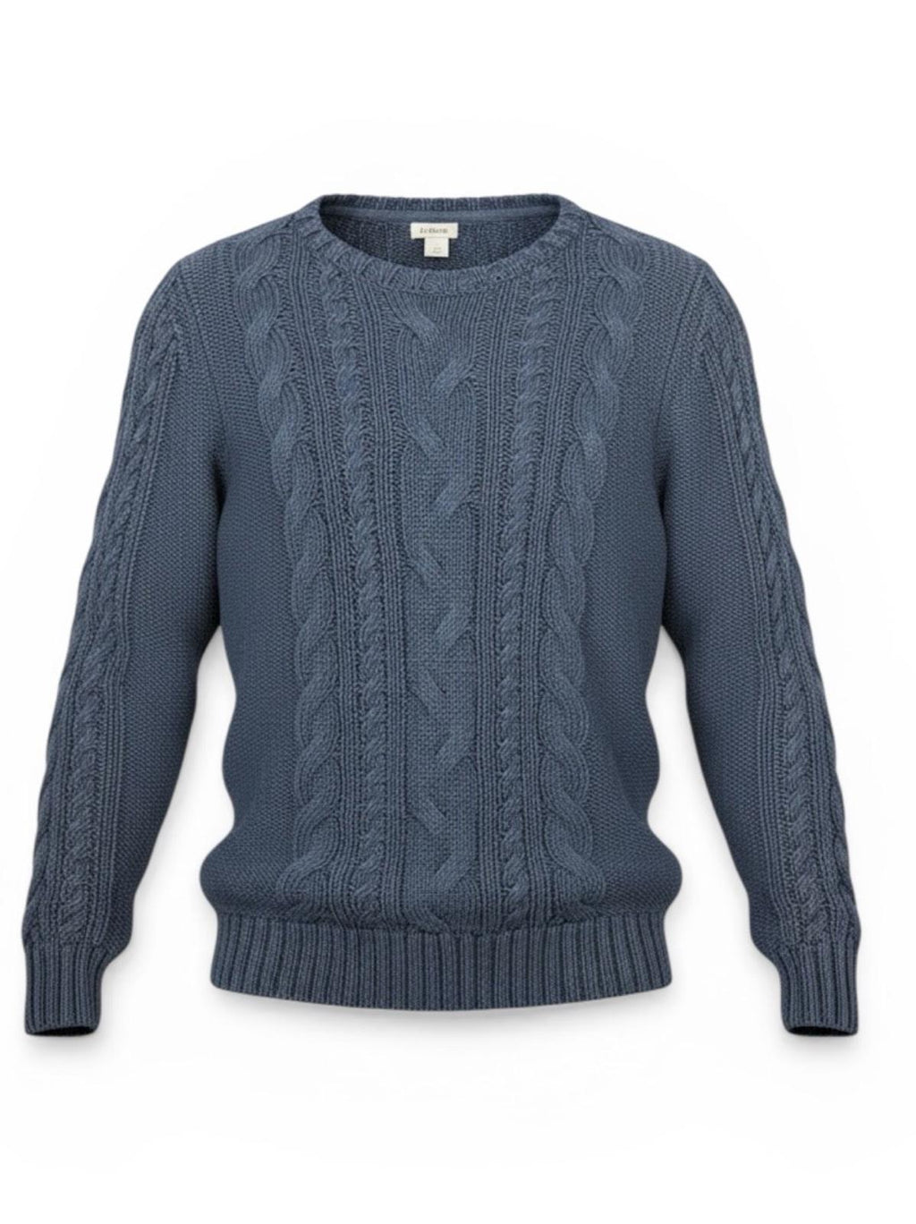 LL Bean Women Medium Cable Knit Crewneck Sweater 100% Cotton Slate Blue Pullover