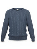 LL Bean Women Medium Cable Knit Crewneck Sweater 100% Cotton Slate Blue Pullover