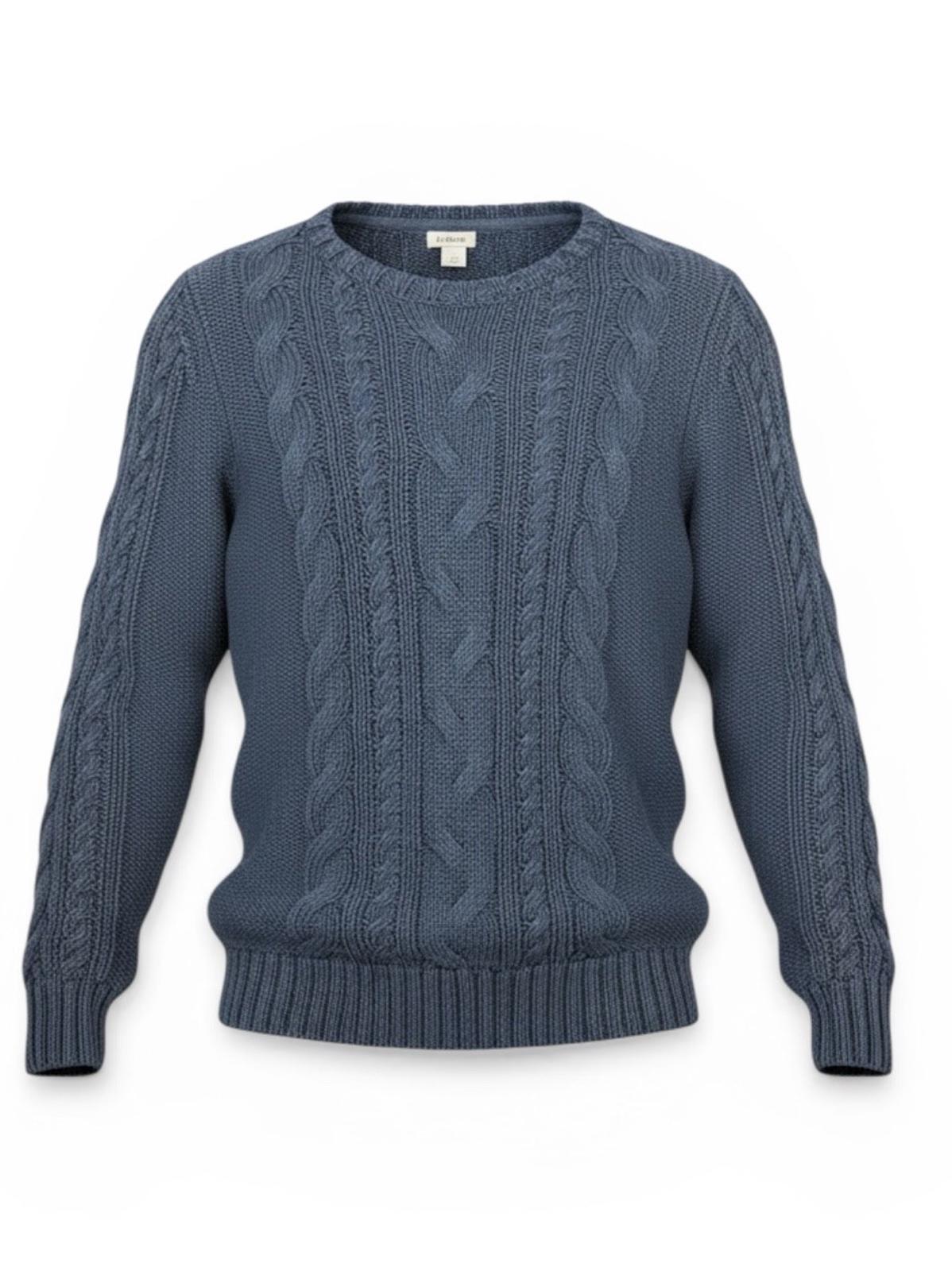 LL Bean Women Medium Cable Knit Crewneck Sweater 100% Cotton Slate Blue Pullover