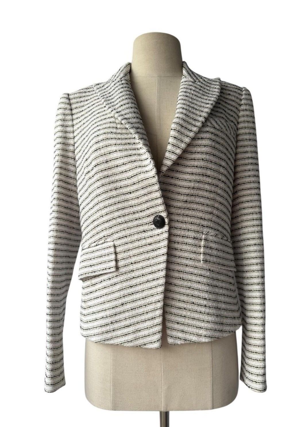 Veronica Beard Hossana Striped Dicky Blazer XS Black White Stripe Tweed Jacket - view 4