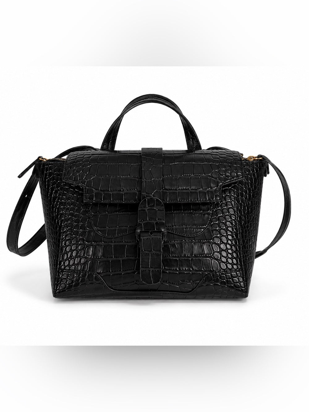 Senreve Mini Maestra Black Croc Embossed Leather Convertible Backpack Bag - view 4