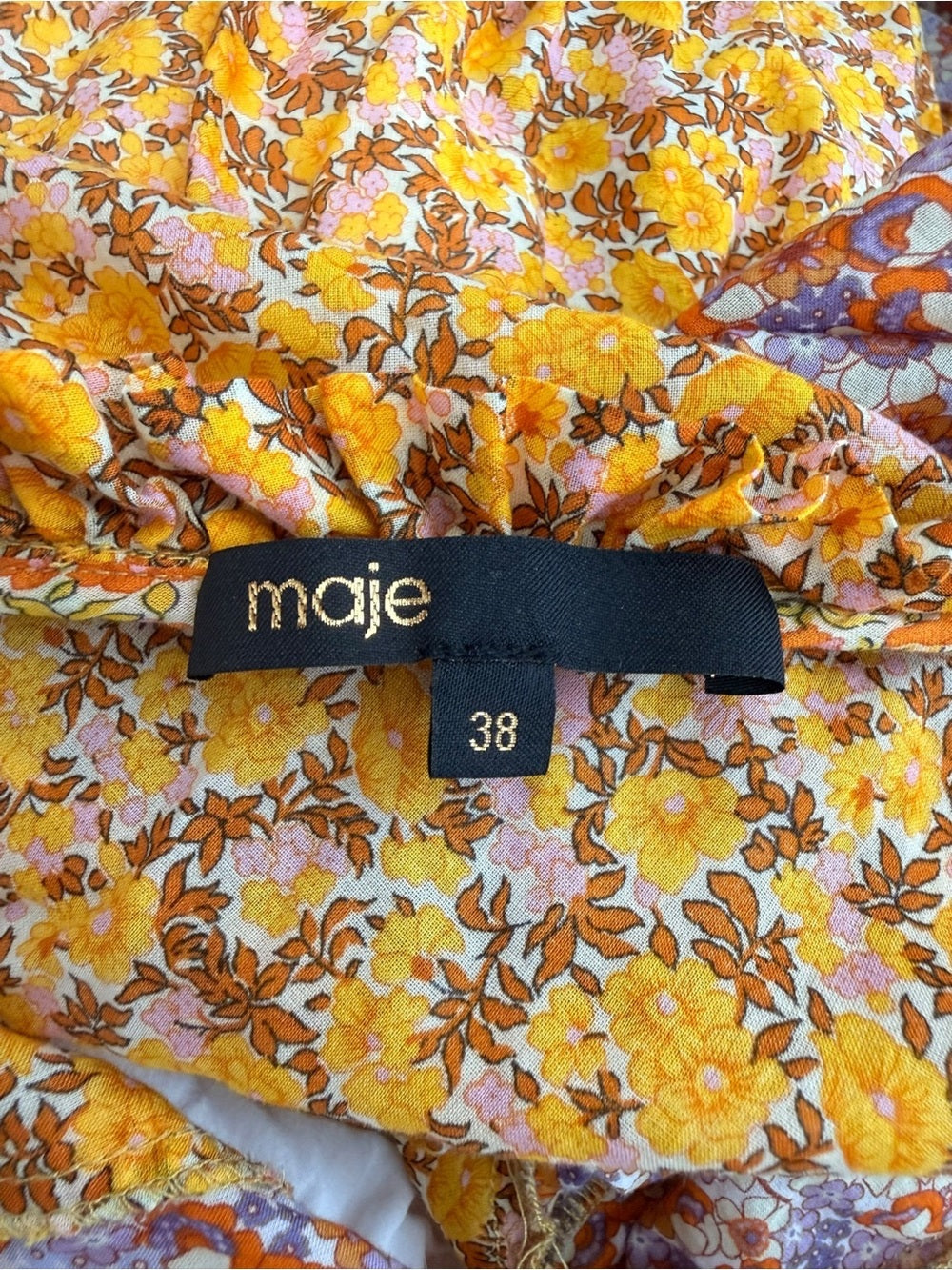 Maje Rissolette Floral Cotton Voile Babydoll Dress Orange FR 38 US 6 Women Small - view 7