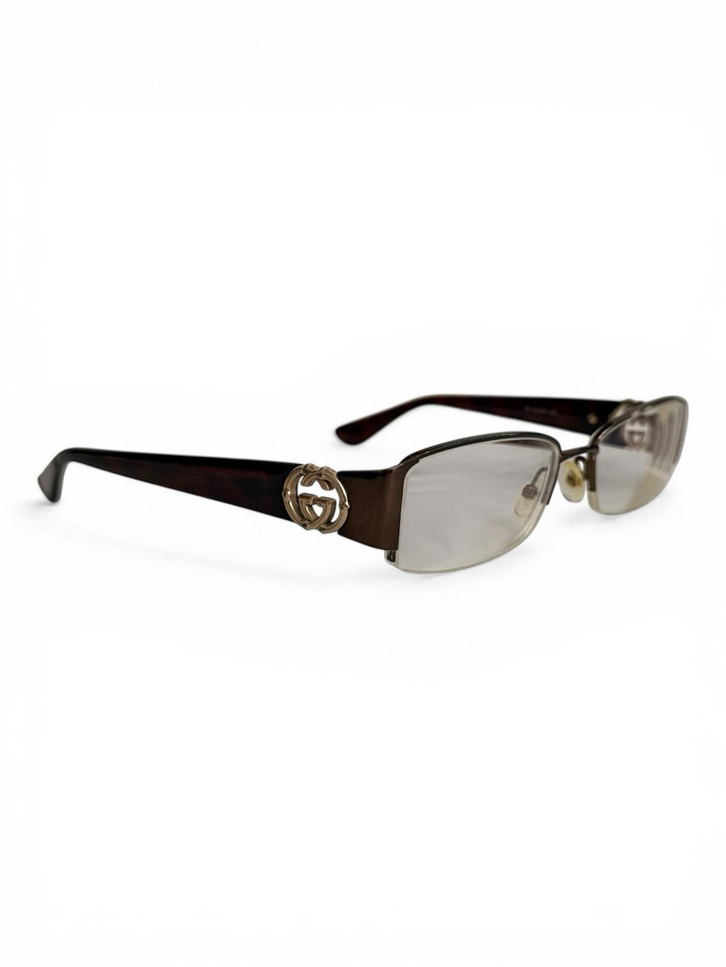 Gucci GG 2844 NVX Eyeglasses Brown Tortoise Gold Logo Half Rim Frames 51 17 135