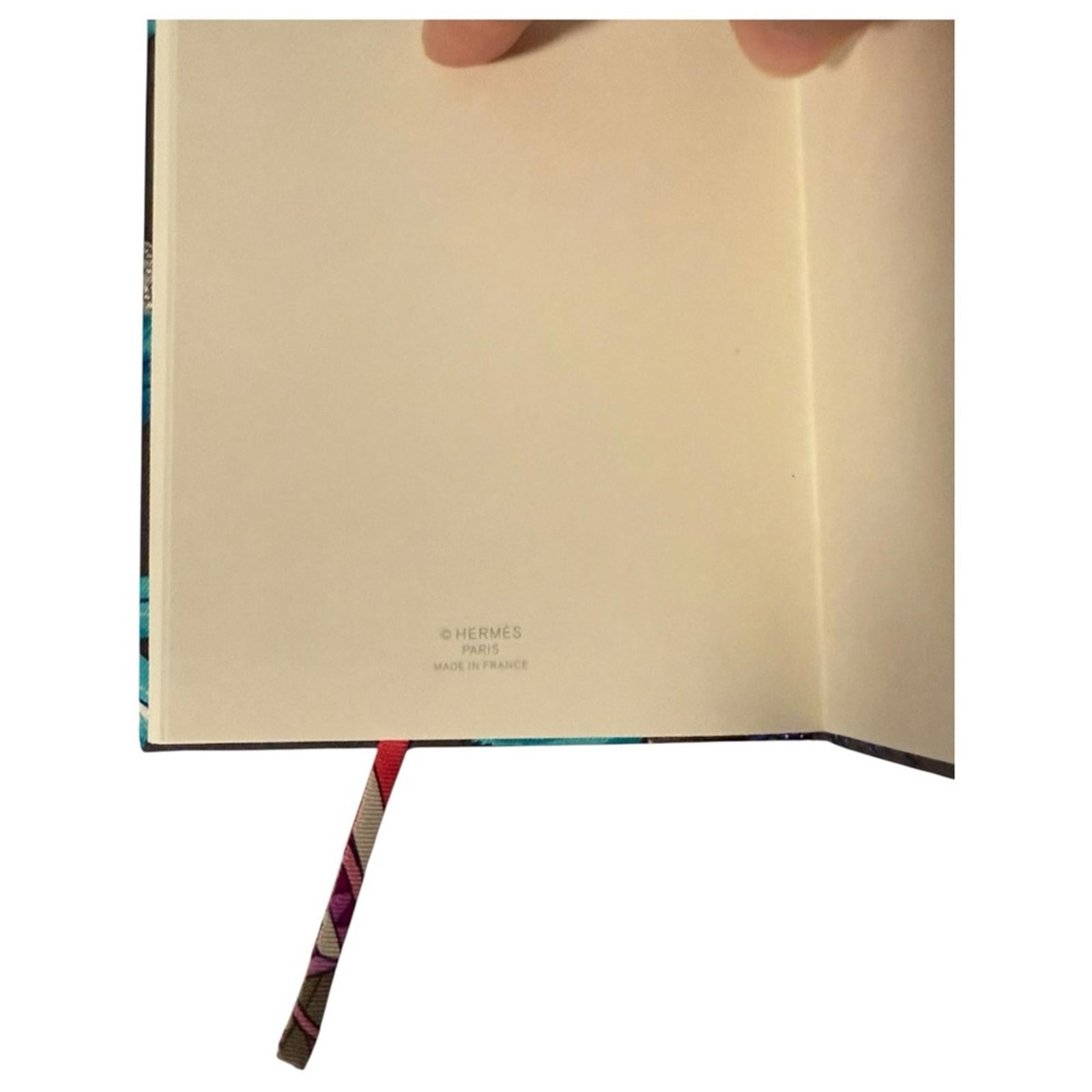 Hermes Brazil Silk Notebook Multicolor Blue Grey Feather Motif New With Box - view 5