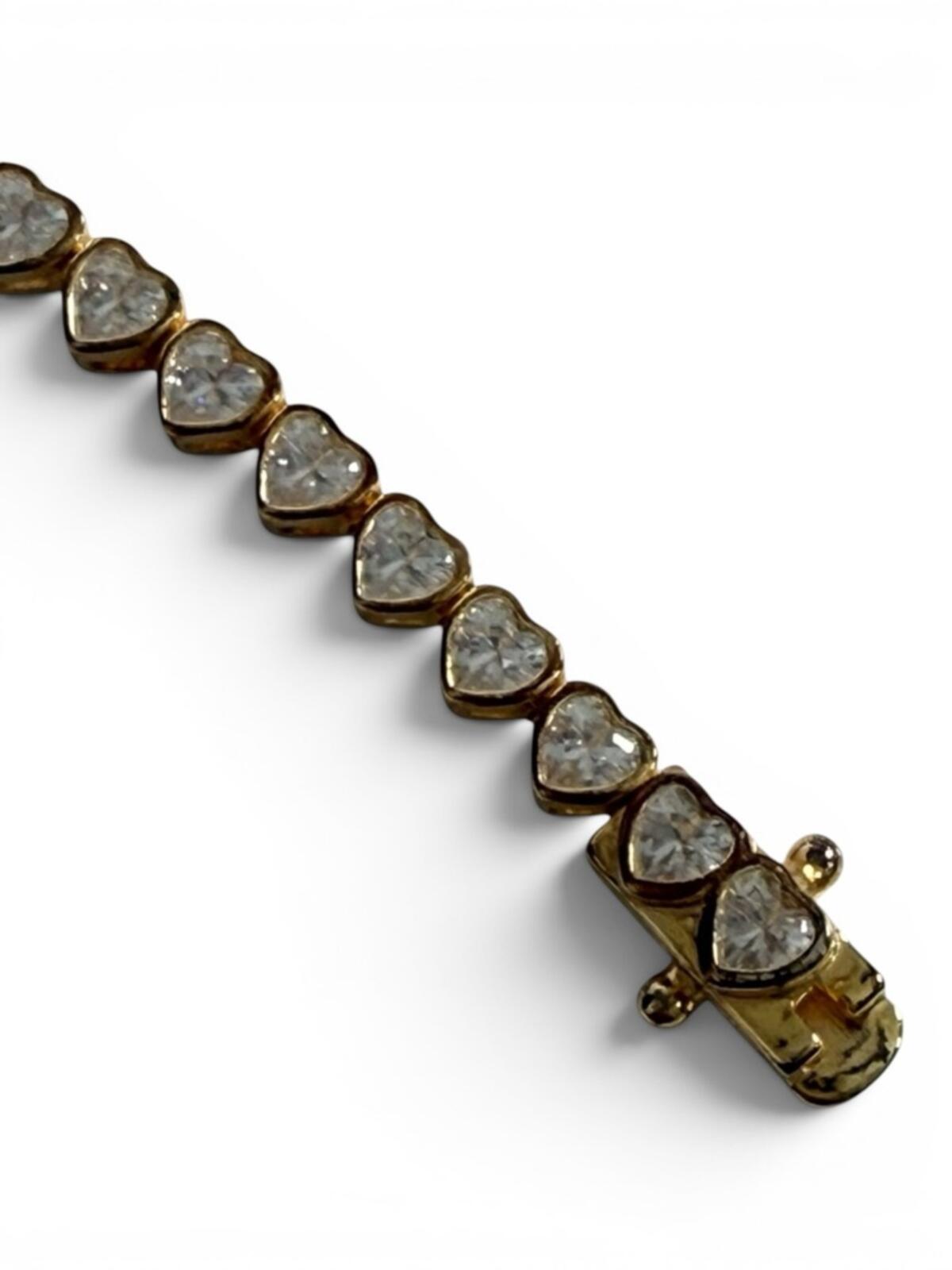 Melanie Auld Heart Tennis Bracelet Gold Tone 925 CZ Dainty Gift - view 9