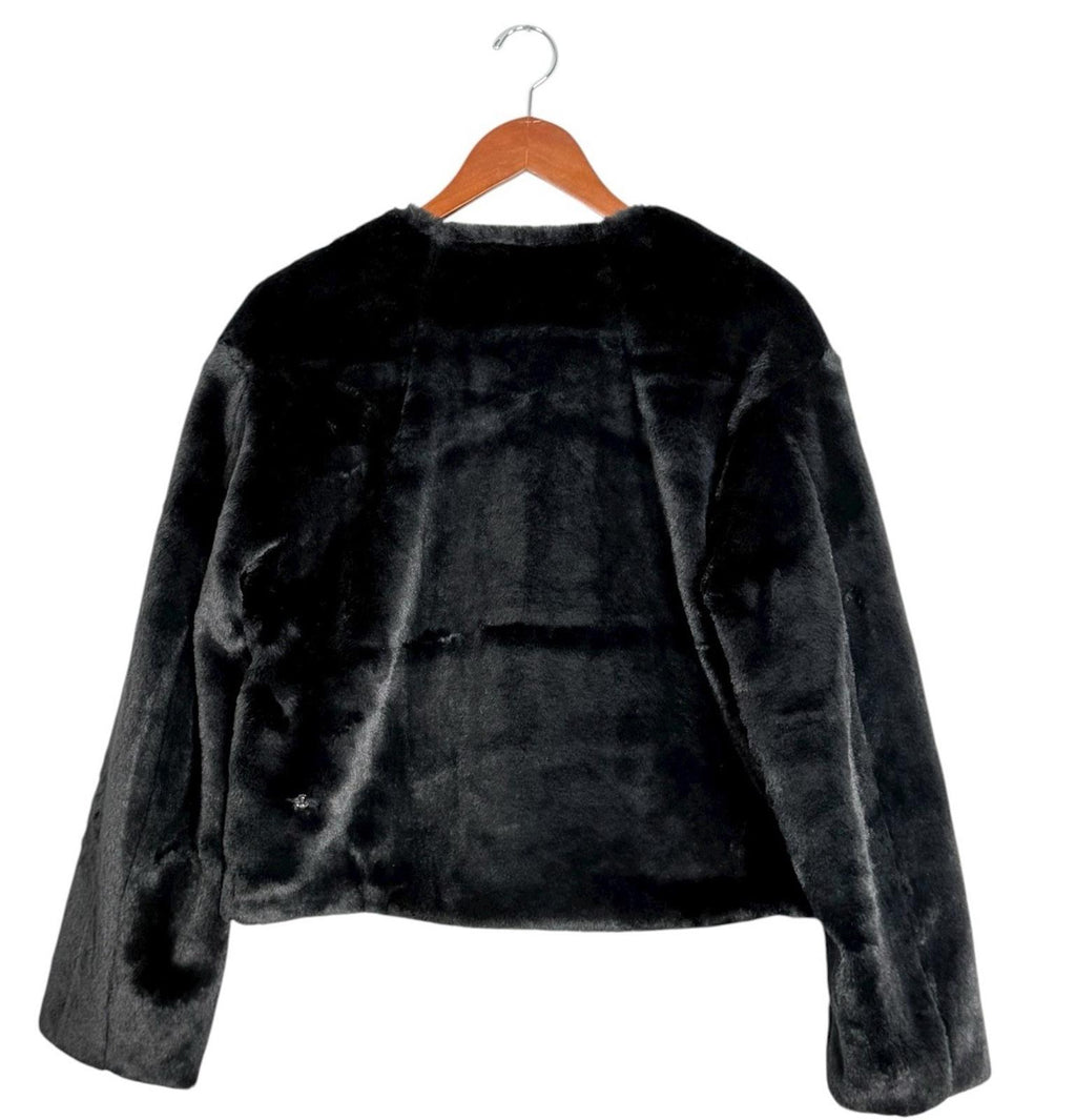 Lululemon Women Black Textured Fleece Reversible Faux Fur Jacket Size Small Coat - view 8