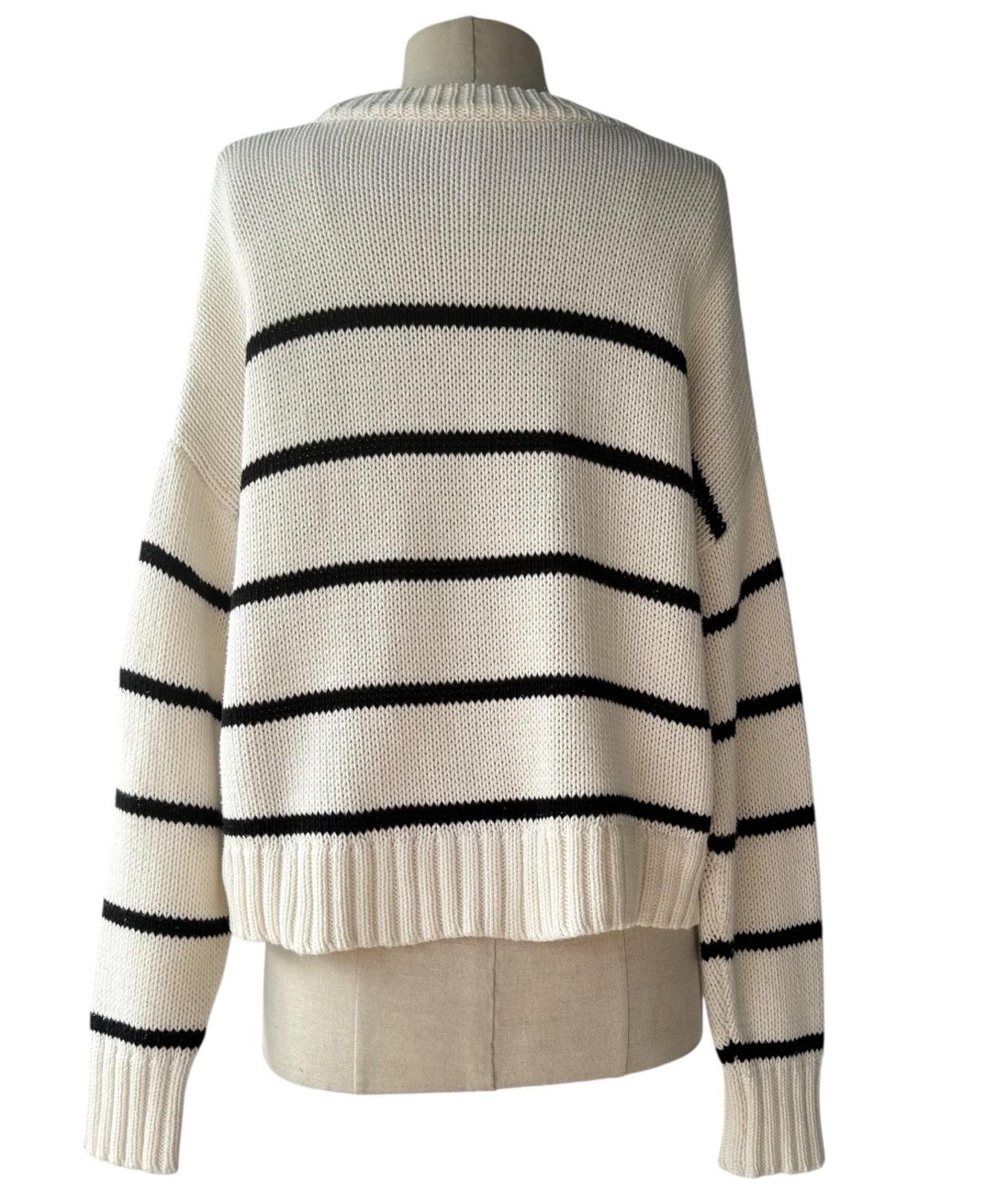 Jenni Kayne Women Chloe Crewneck Sweater Ivory Black Stripe Size XS Cotton Knit - view 7
