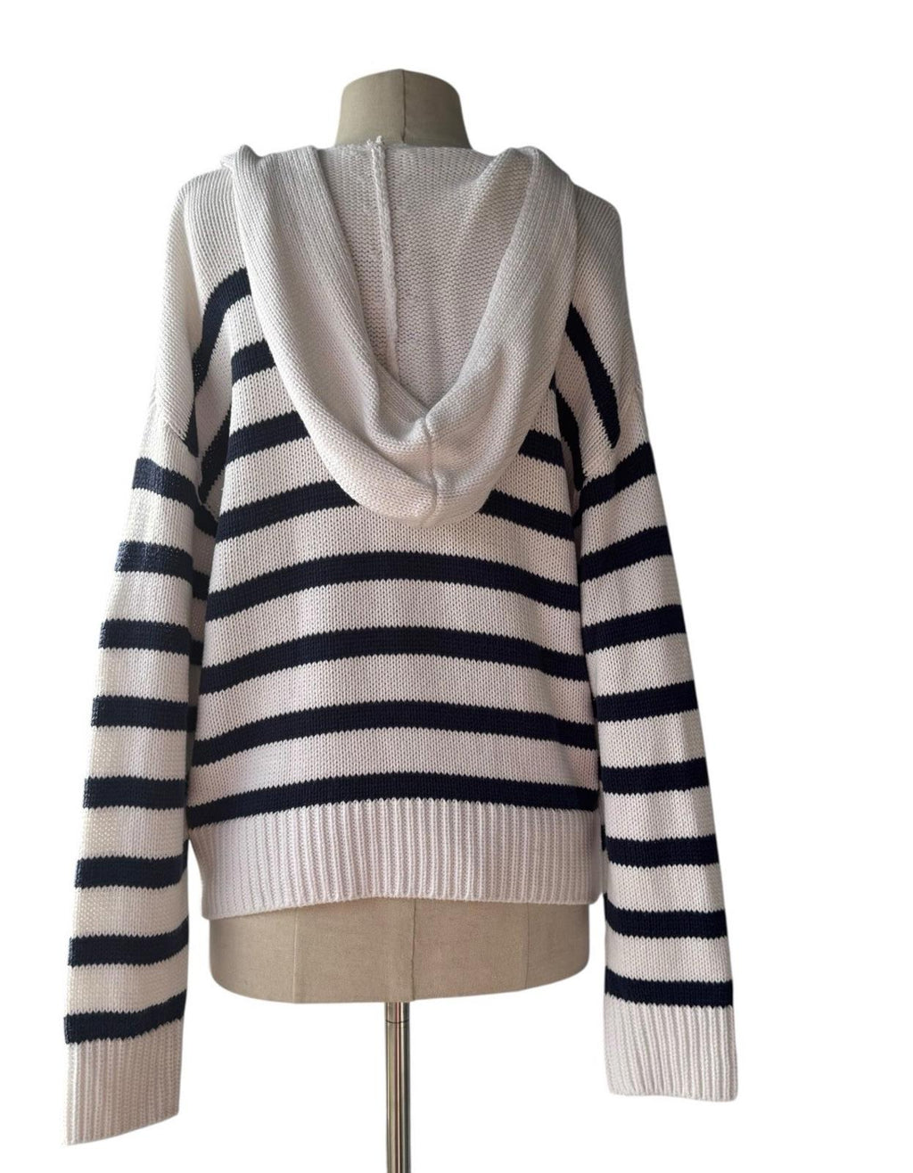 One Grey Day Leni Hoodie Navy Combo Striped Cotton Silk Knit Sweater Women’s XS - view 7