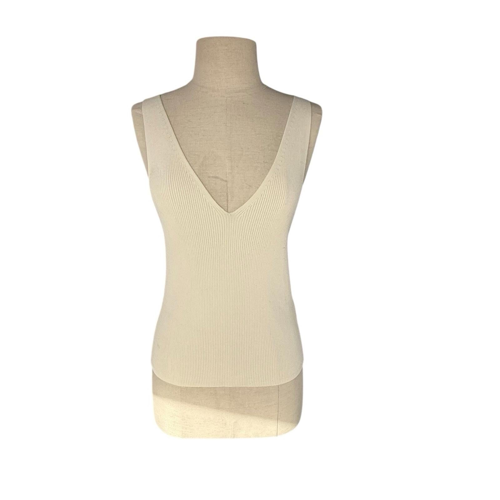 & Other Stories Atelier Women’s Ribbed Knit Ivory V-Neck Tank Top Small Shirt - view 5
