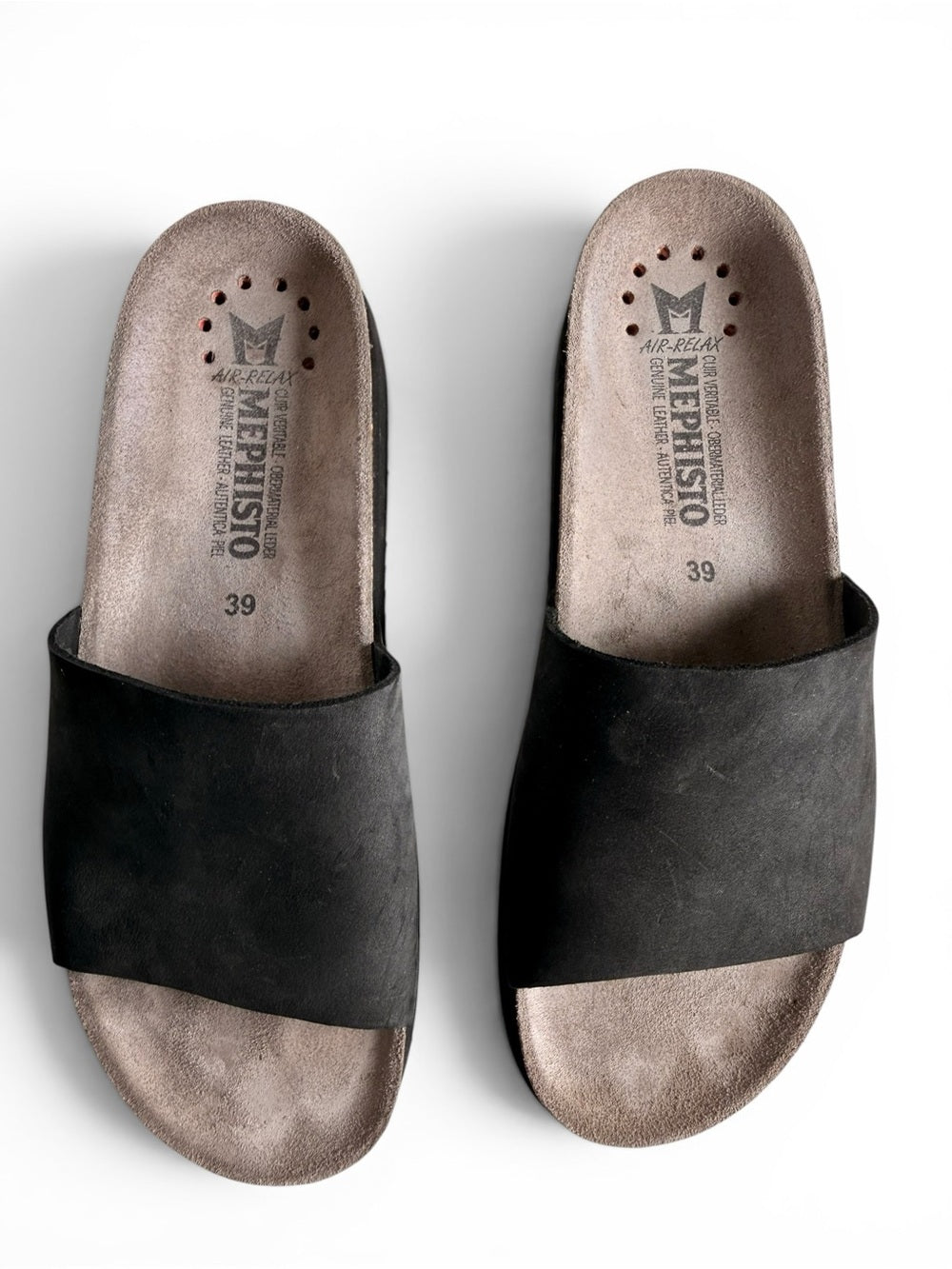 Mephisto Air Relax Black Leather Slide Sandals Women's EU 39 US 8.5 Comfort Shoe