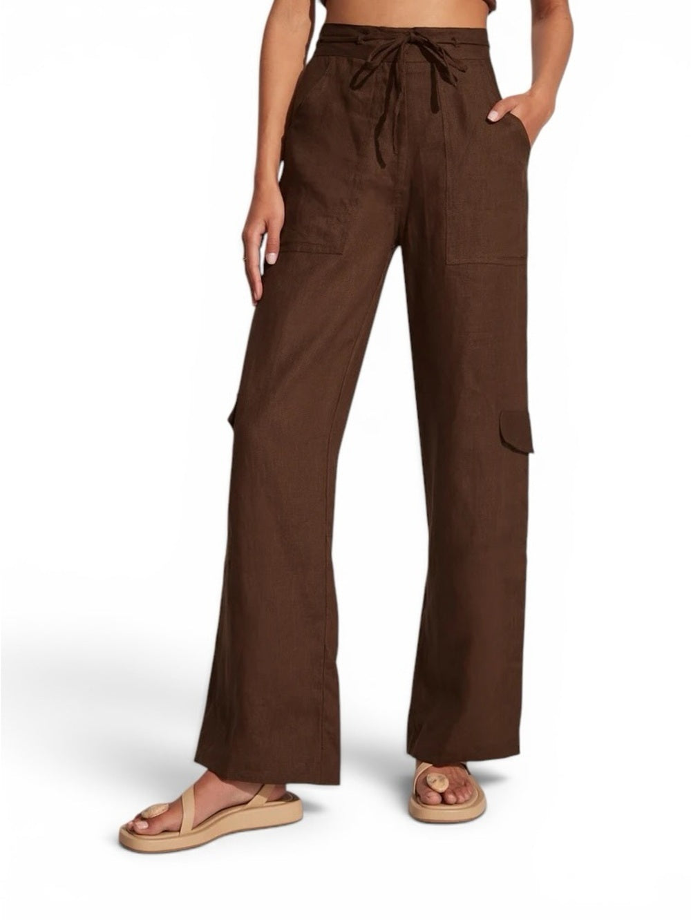 Faithfull The Brand Relais Linen Cargo Pants Brown Size S 100% Linen - view 3