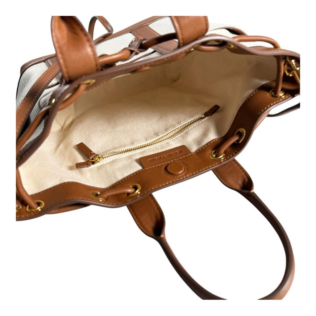 Veronica Beard Goody Bag Canvas Leather Bucket Natural Hazel Neutral Crossbody - view 7