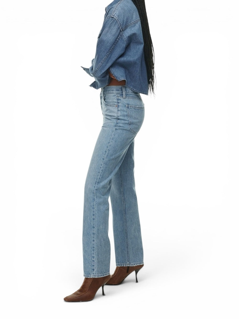 Denim Forum Aritzia Women's Cropped Denim Overshirt Jacket Light Wash Size Small - view 2