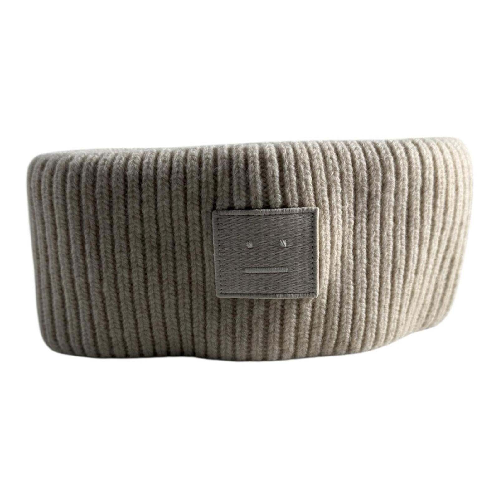 Acne Studios Kory Ribbed Wool Headband Ivory Off White Logo Patch One Size $225 - view 6