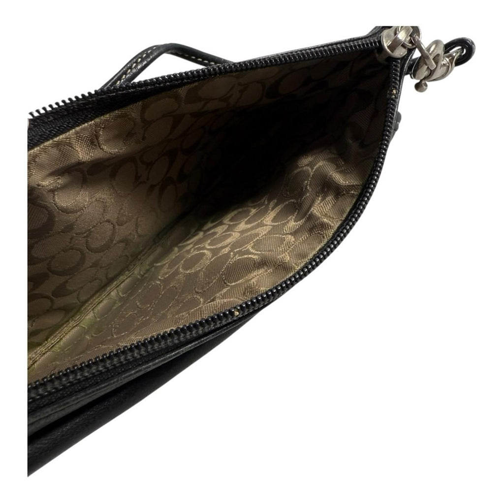 Coach Black Leather Buckle Wristlet Pouch Classic Contrast Stitch Small Bag - view 6