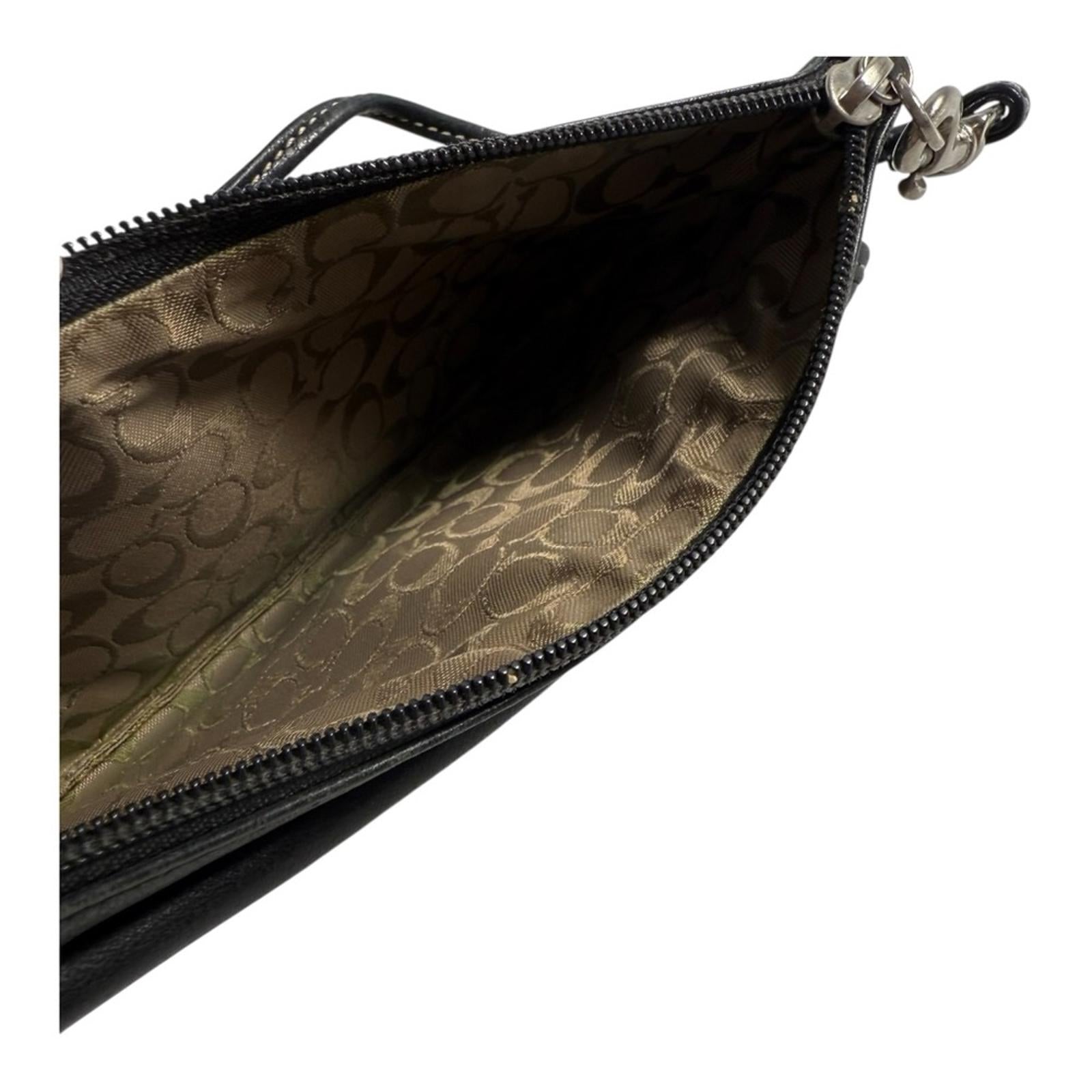 Coach Black Leather Buckle Wristlet Pouch Classic Contrast Stitch Small Bag - view 6