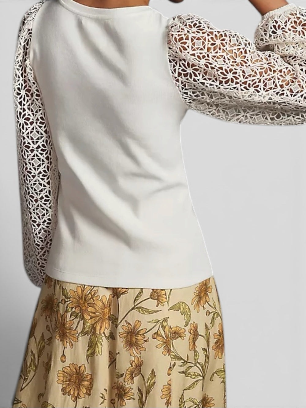Anthropologie Maeve Lace Sleeve Top White Rib Knit Scoop Neck Women Small Shirt - view 3