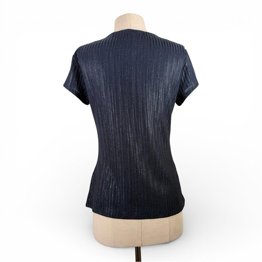 Ted Baker Women Katrino Metallic Rib Knit Tee Navy Short Sleeve Top Size 2 Small - view 10