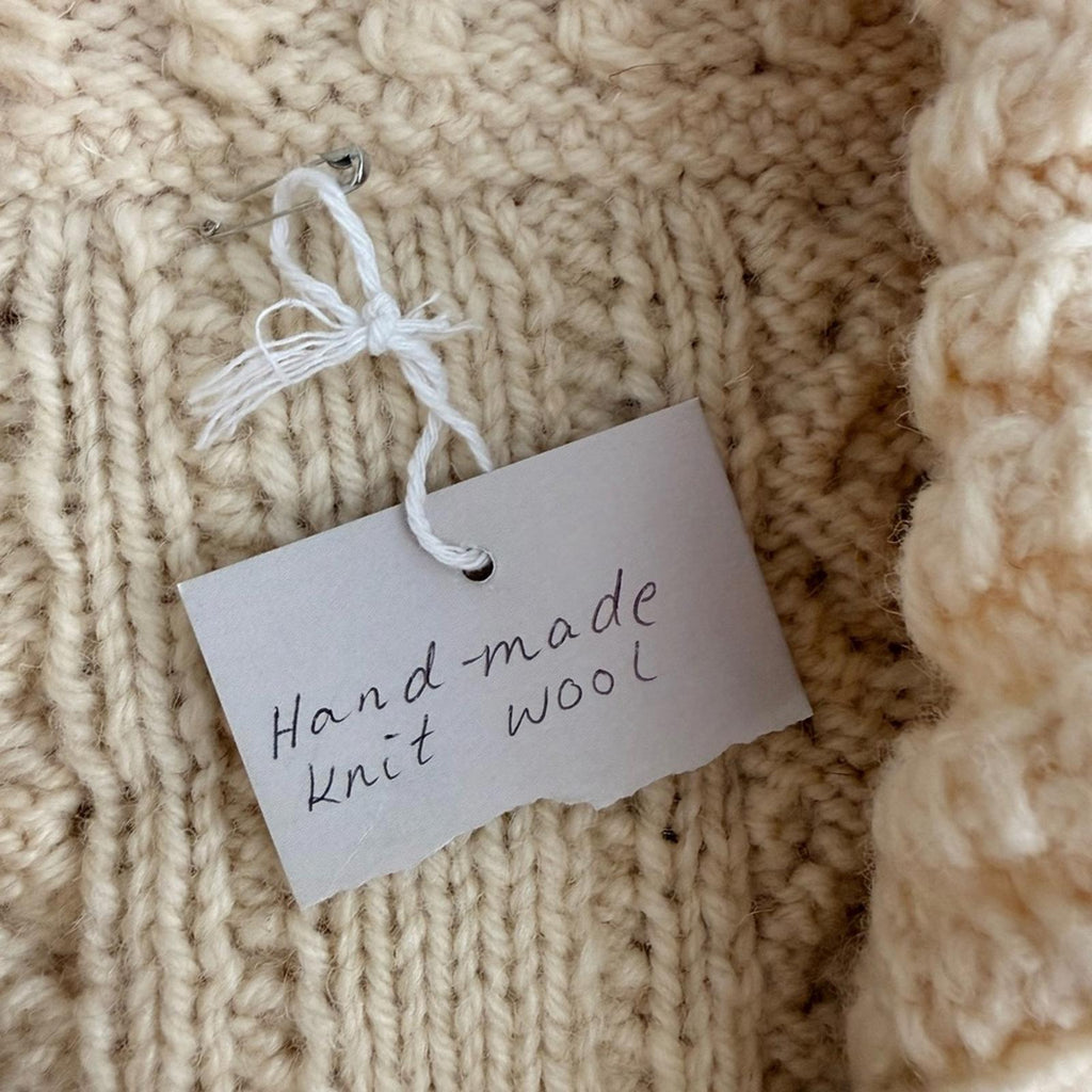 Women’s XS Small Handmade Knit Wool Cardigan Chunky Fisherman Sweater Cream - view 6
