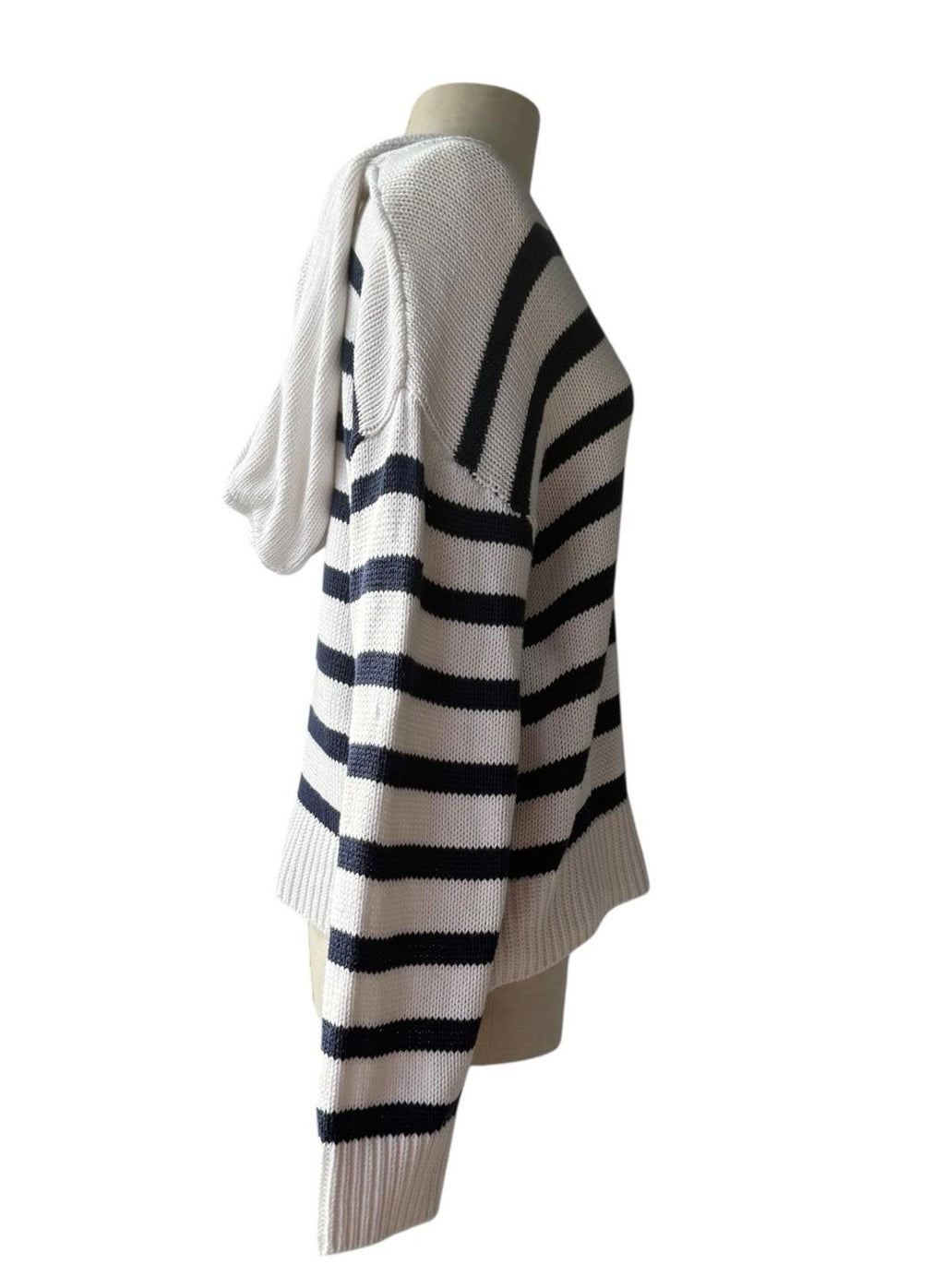 One Grey Day Leni Hoodie Navy Combo Striped Cotton Silk Knit Sweater Women’s XS - view 6