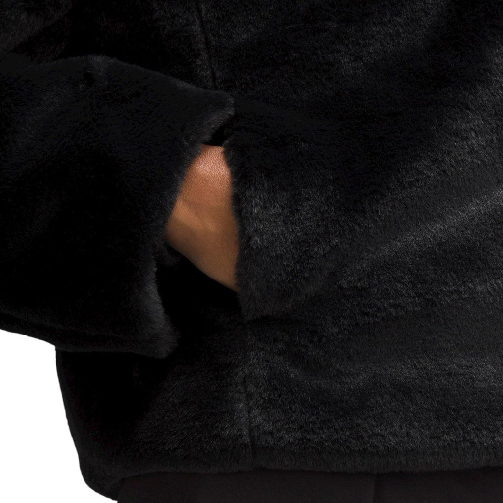 Lululemon Women Black Textured Fleece Reversible Faux Fur Jacket Size Small Coat - view 3