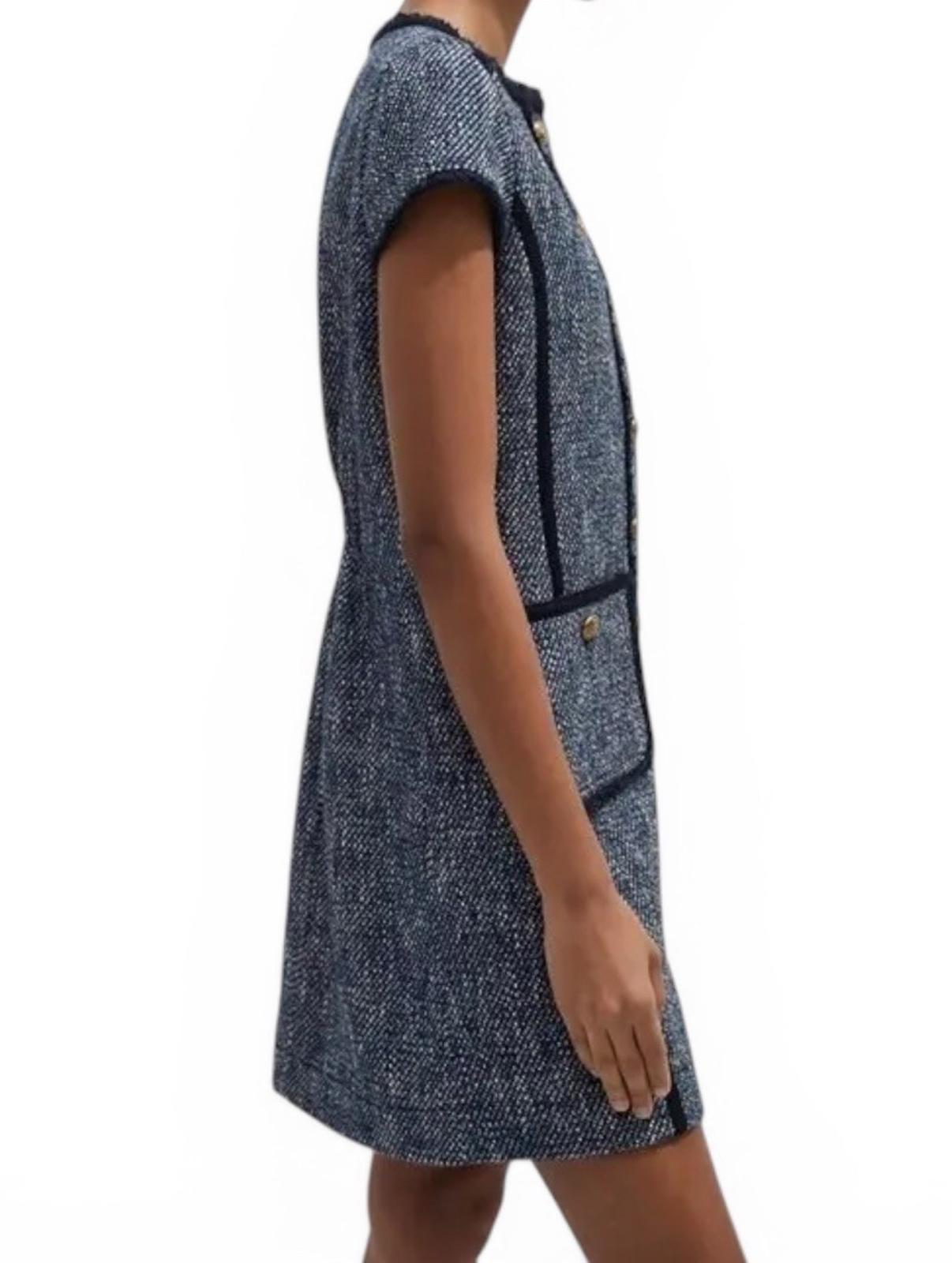 ME+EM Tweed Mini Dress Navy Gold Button Women's US 8 UK 12 SS25 Current Season - view 2