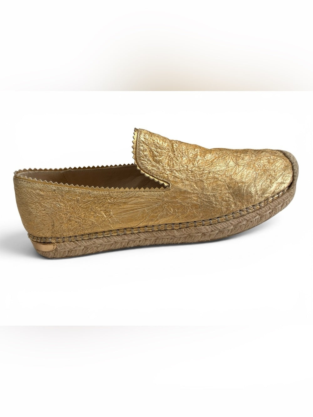 Stuart Weitzman Gold Leather Espadrille Flats Women's Size 8 Metallic Shoes - view 5