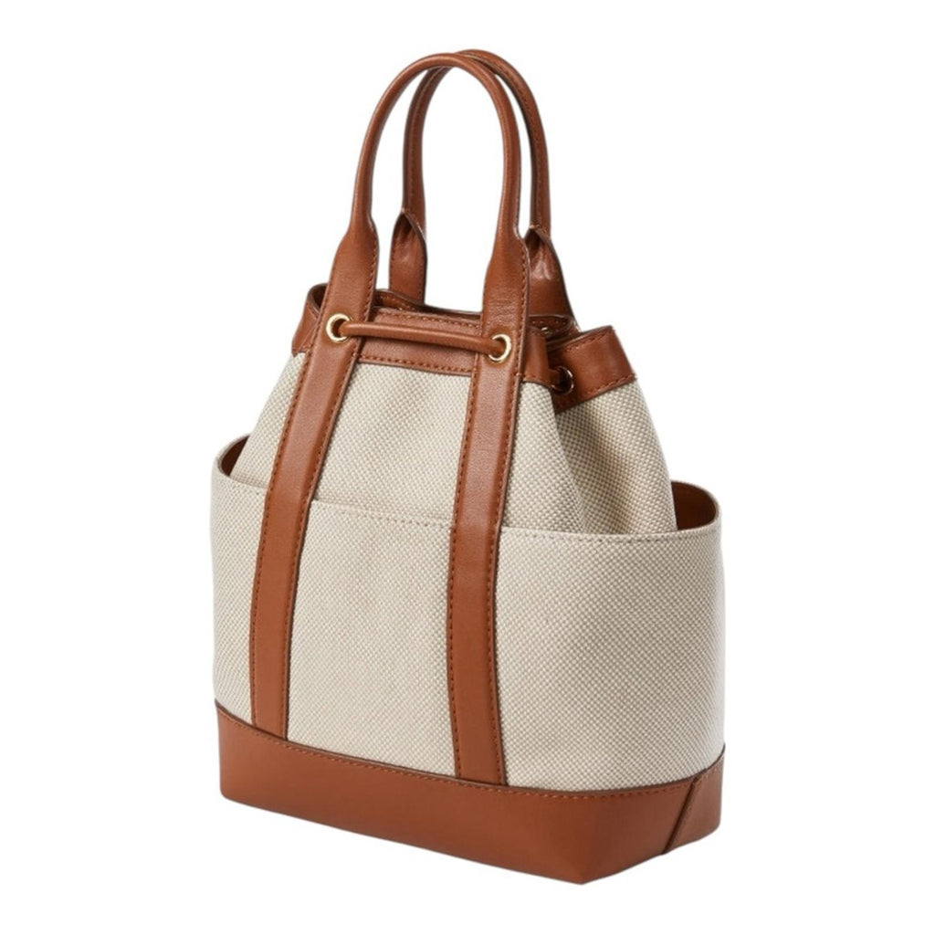 Veronica Beard Goody Bag Canvas Leather Bucket Natural Hazel Neutral Crossbody - view 6