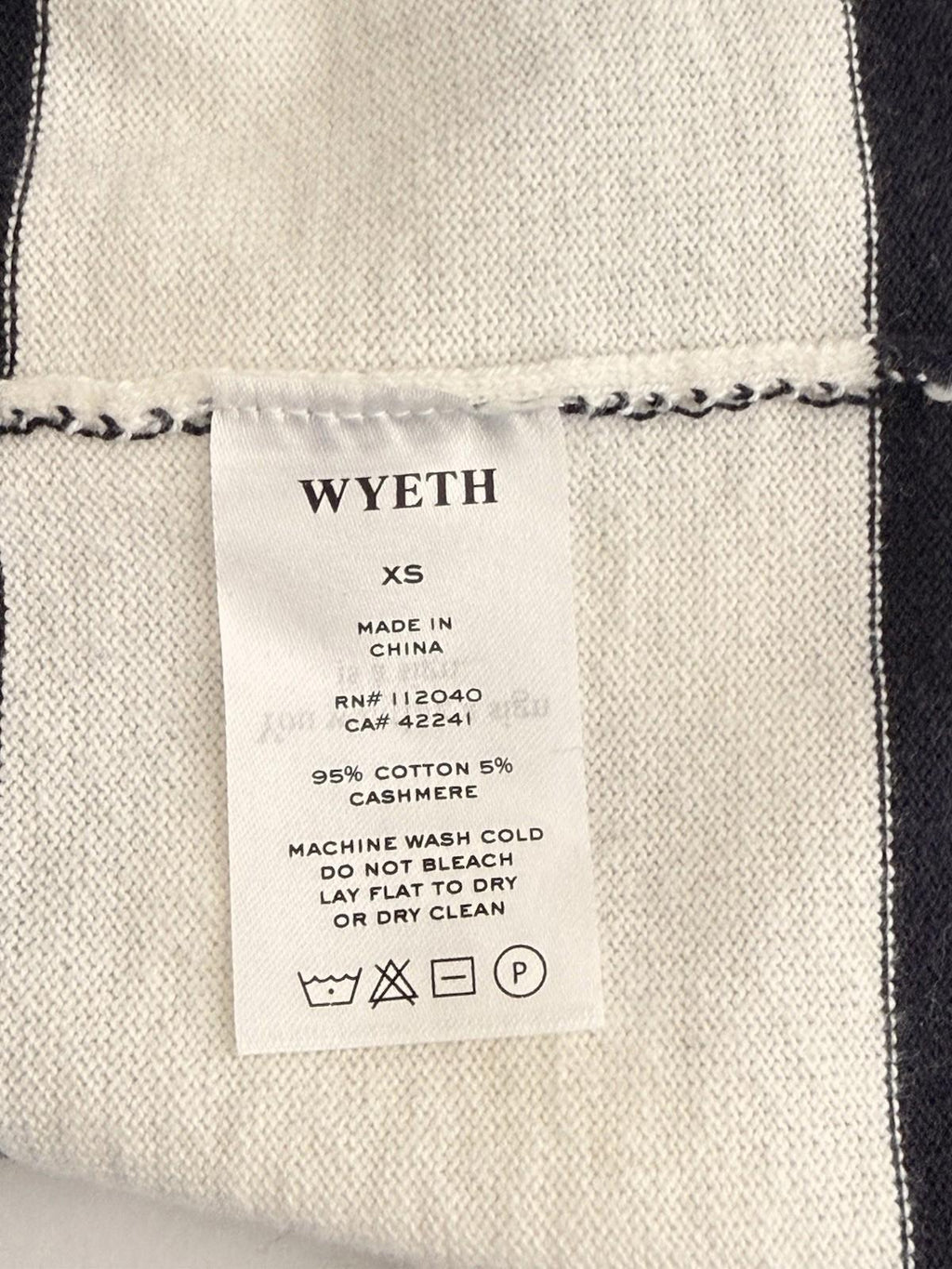 Wyeth Navy White Striped Knit Polo Sweater Cotton Cashmere Womens XS Preppy Top - view 6