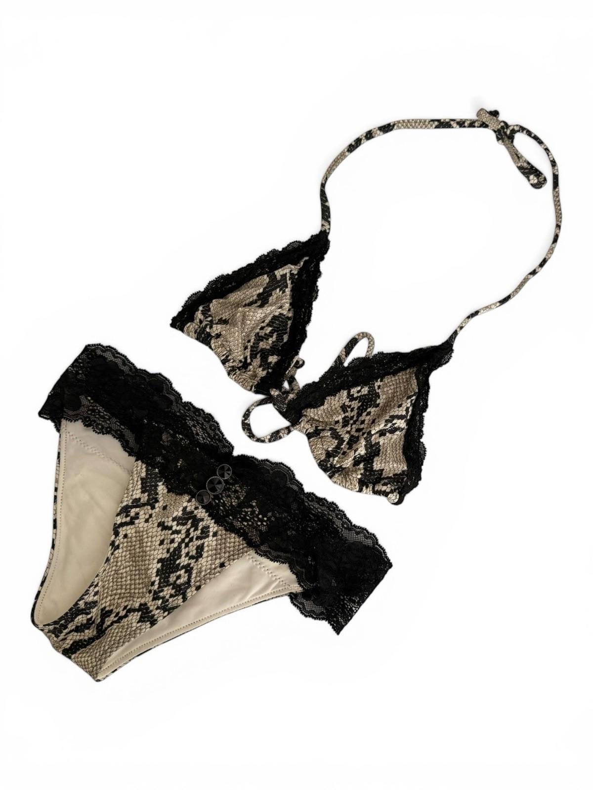 Beach Bunny Snake Print Bikini Set XS Black Lace Trim Limited Edition 1 of 500 - view 4