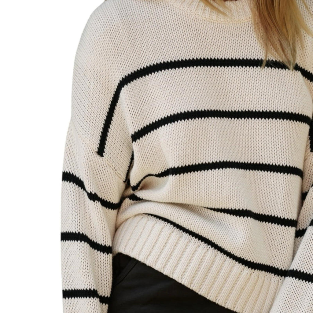 Jenni Kayne Women Chloe Crewneck Sweater Ivory Black Stripe Size XS Cotton Knit - view 2