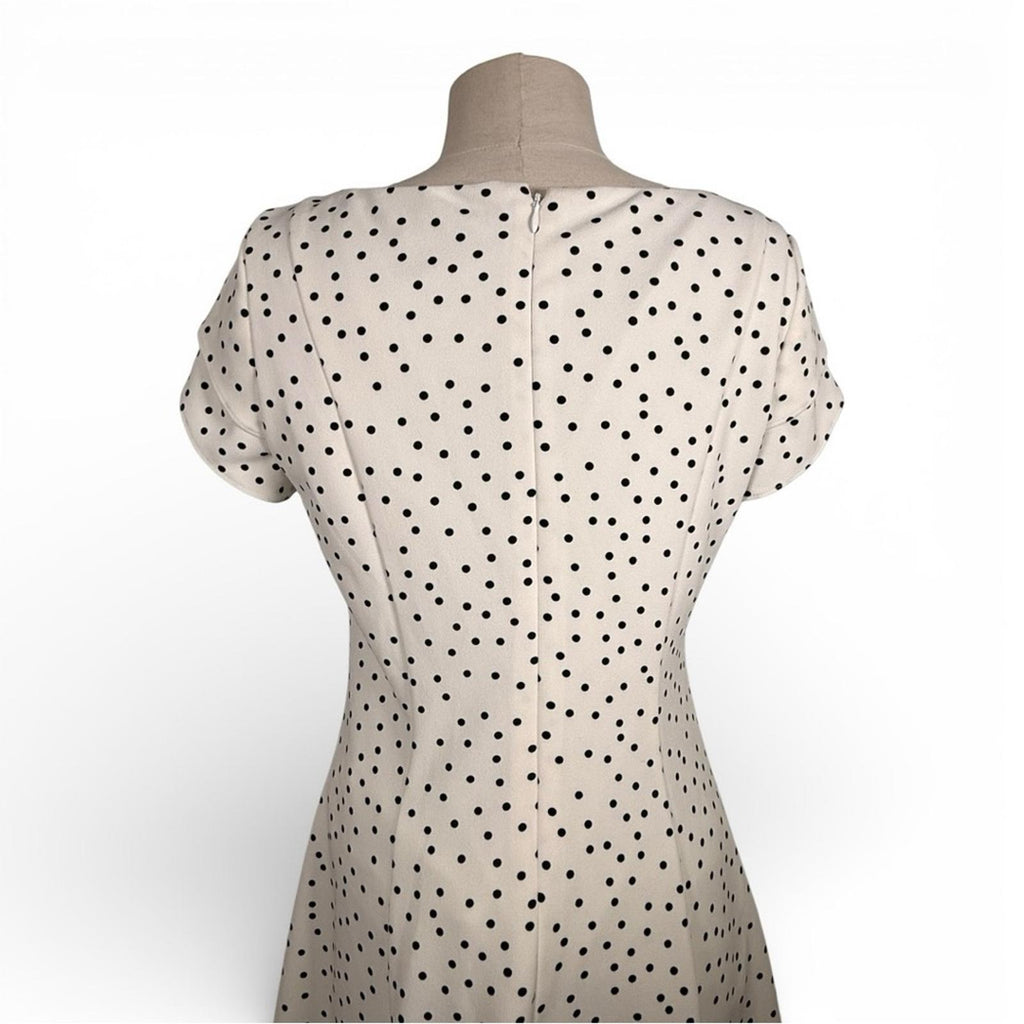 DKNY Polka Dot Fit and Flare Dress Size 6 White Black Tulip Sleeve Knee Length - view 11