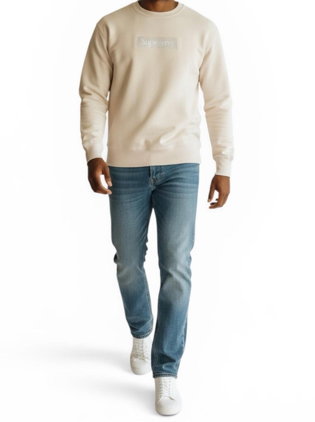 Supreme Men Box Logo Crewneck Sweatshirt Cream Medium Canada FW18 Pullover Shirt - view 3